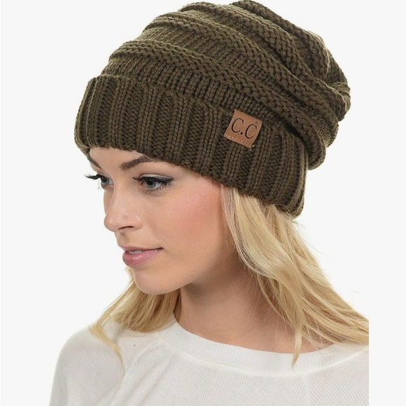 C.C Accessories - C.C Olive Knit Oversized Slouchy Beanie.